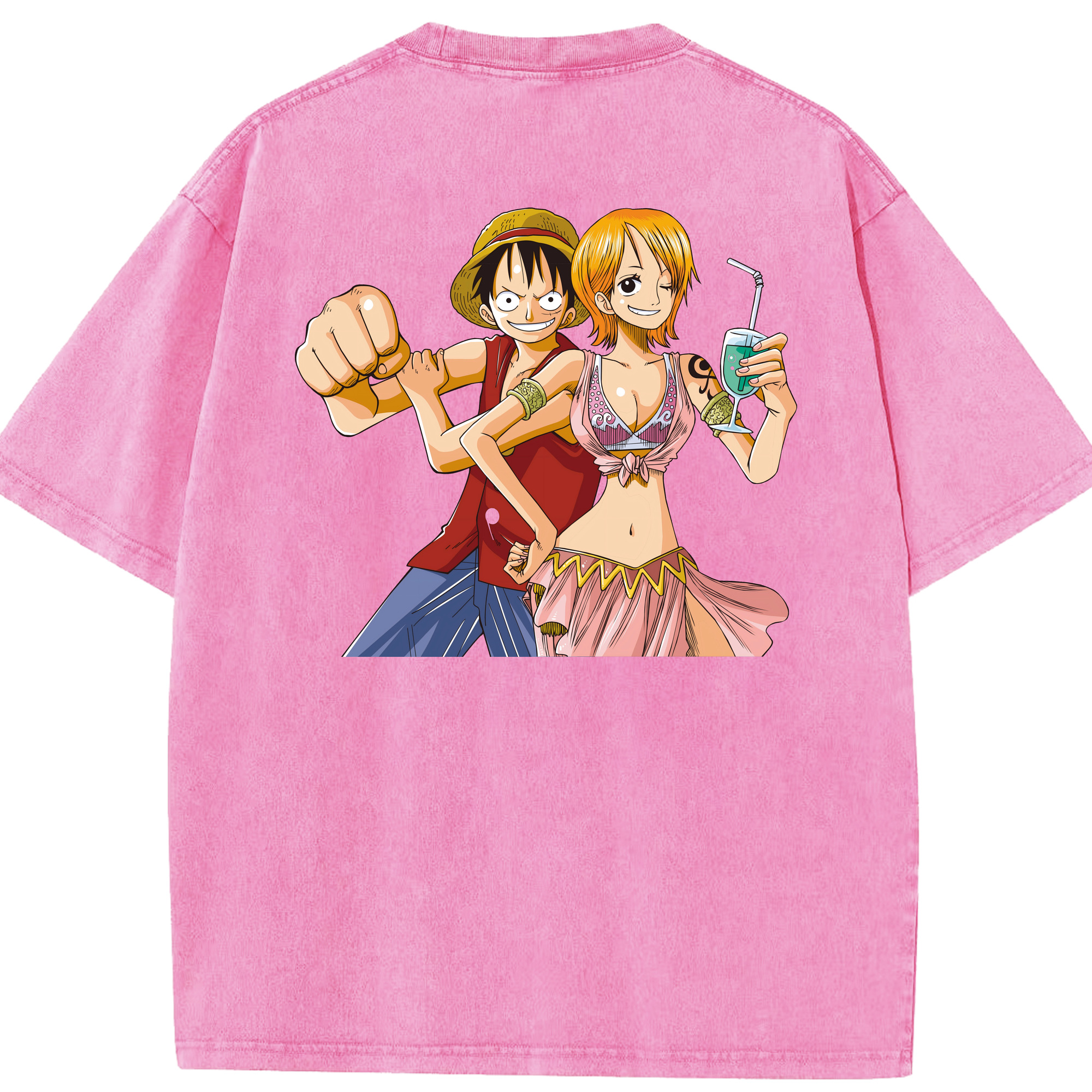 ワンピース モンキー・D・ルフィ ONE PIECE Monkey D. Luffy 綿100% ヴィンテージ風 半袖Tシャツ（背面プリント）